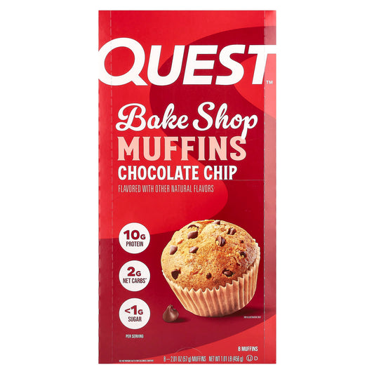 Quest Nutrition, Bake Shop Muffins, Chocolate Chip , 8 Muffins, 2.01 oz (57 g) Each - Image 1