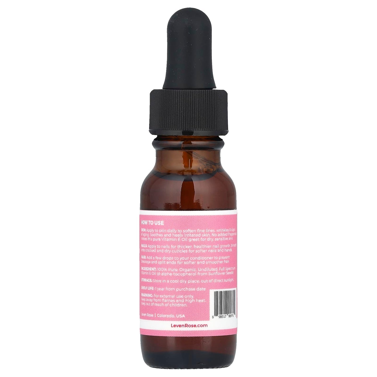 Leven Rose, 100% Pure & Organic Vitamin E Oil, 0.5 fl oz (15 ml) - Image 2