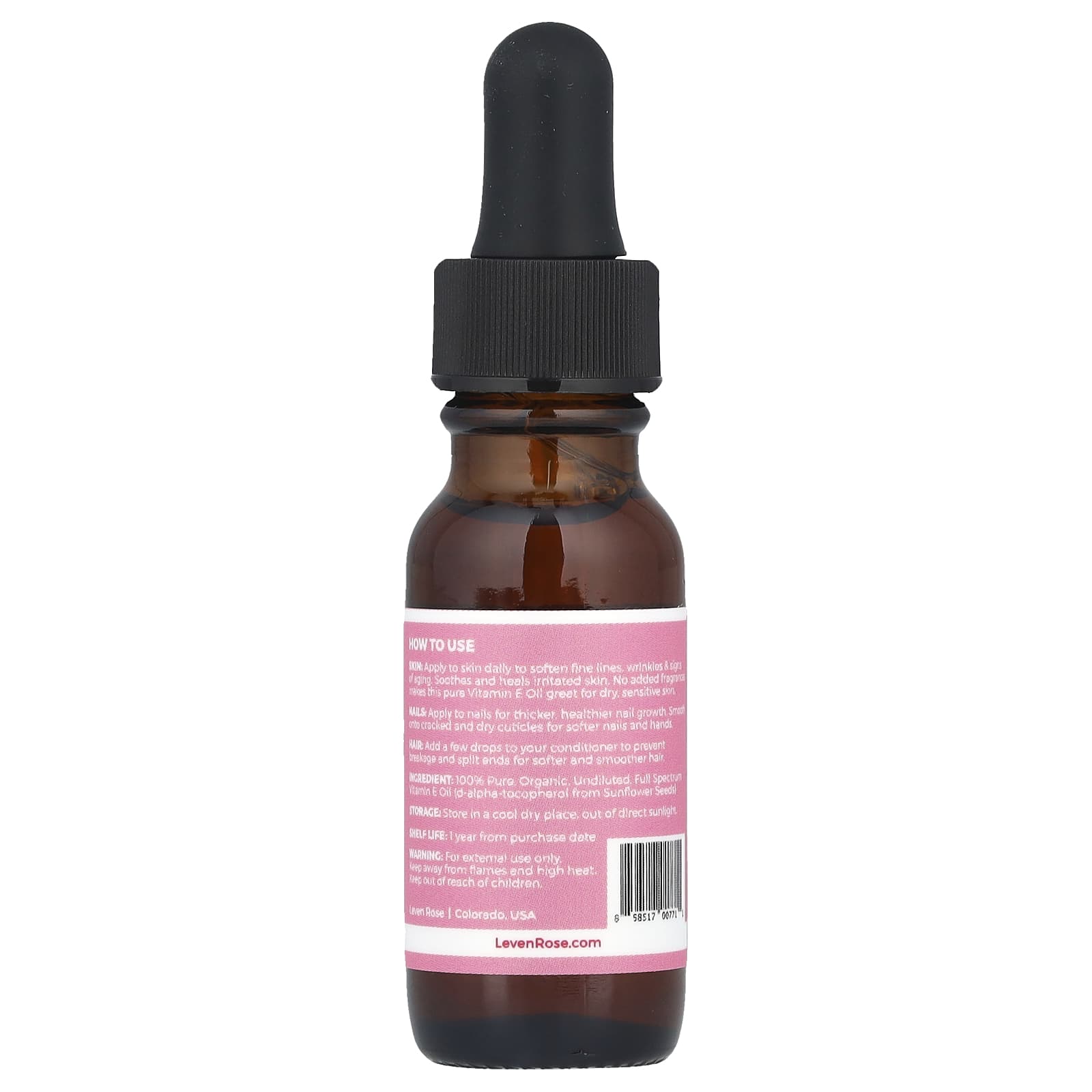 Leven Rose, 100% Pure & Organic Vitamin E Oil, 0.5 fl oz (15 ml) - Image 2