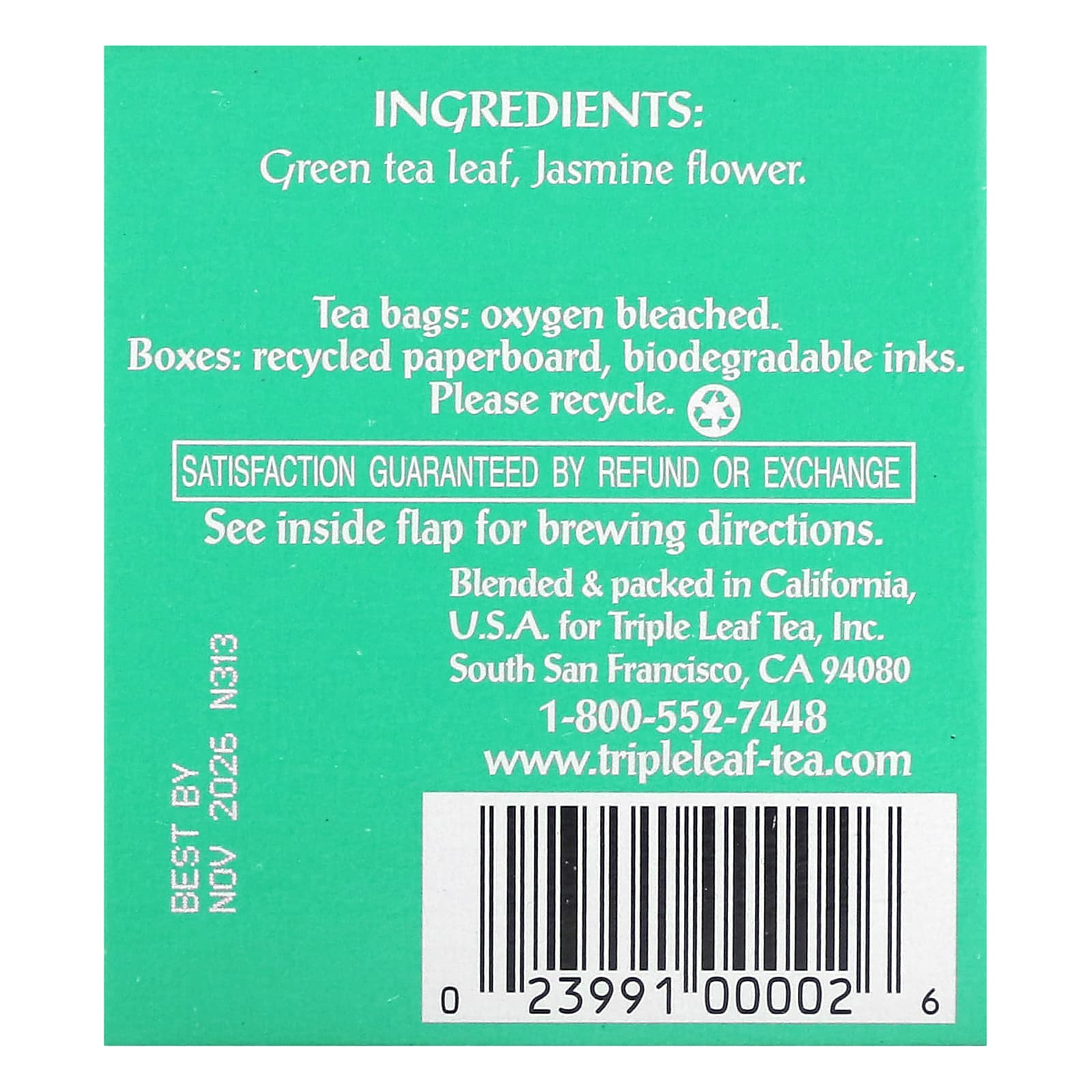 Triple Leaf Tea, Jasmine Green Tea , 20 Tea Bags, 1.34 oz (38 g) - Image 2