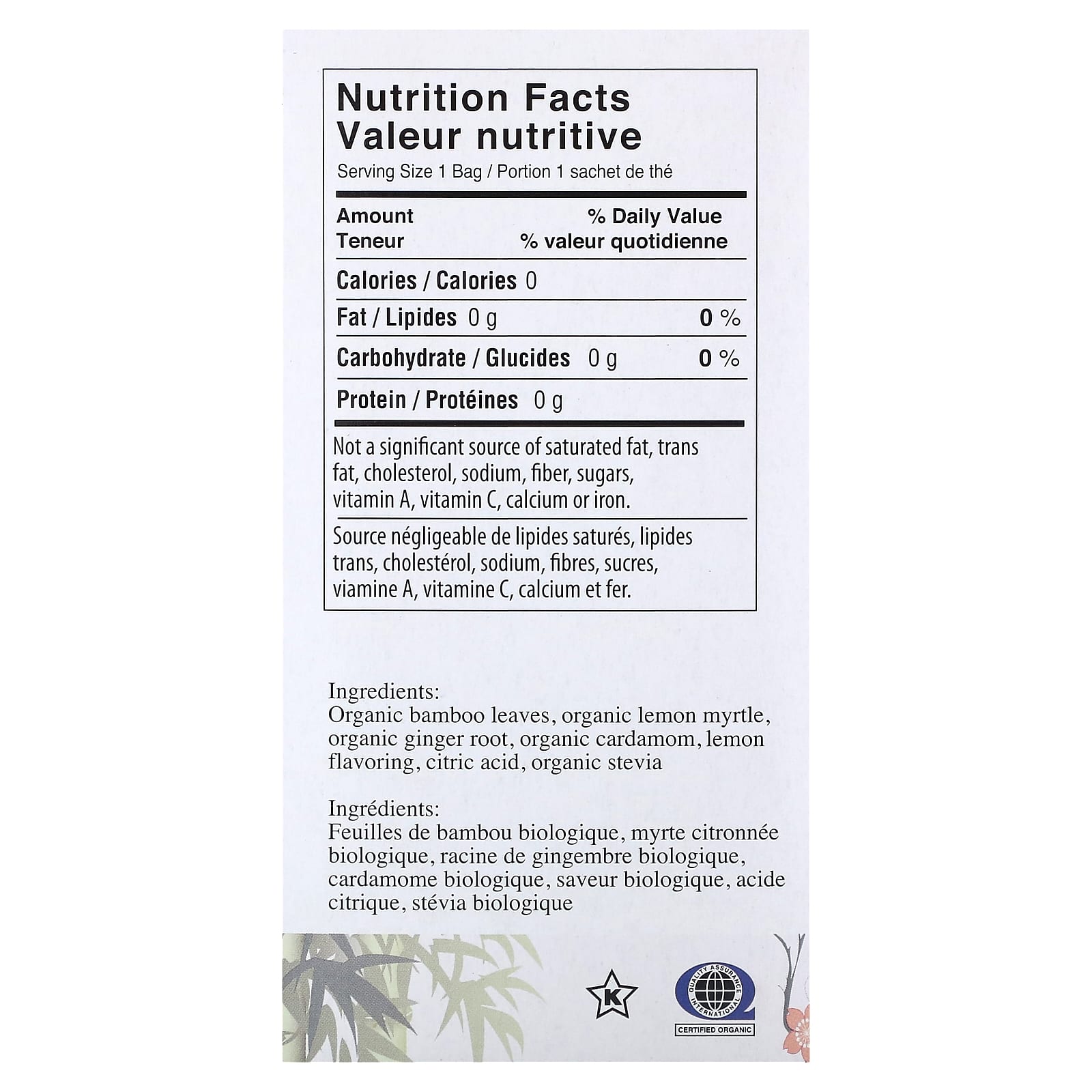 Uncle Lee's Tea, Organic Bamboo Tea, Lemon Ginger, Caffeine Free, 18 Tea Bags, 1.02 oz (28.8 g) - Image 2