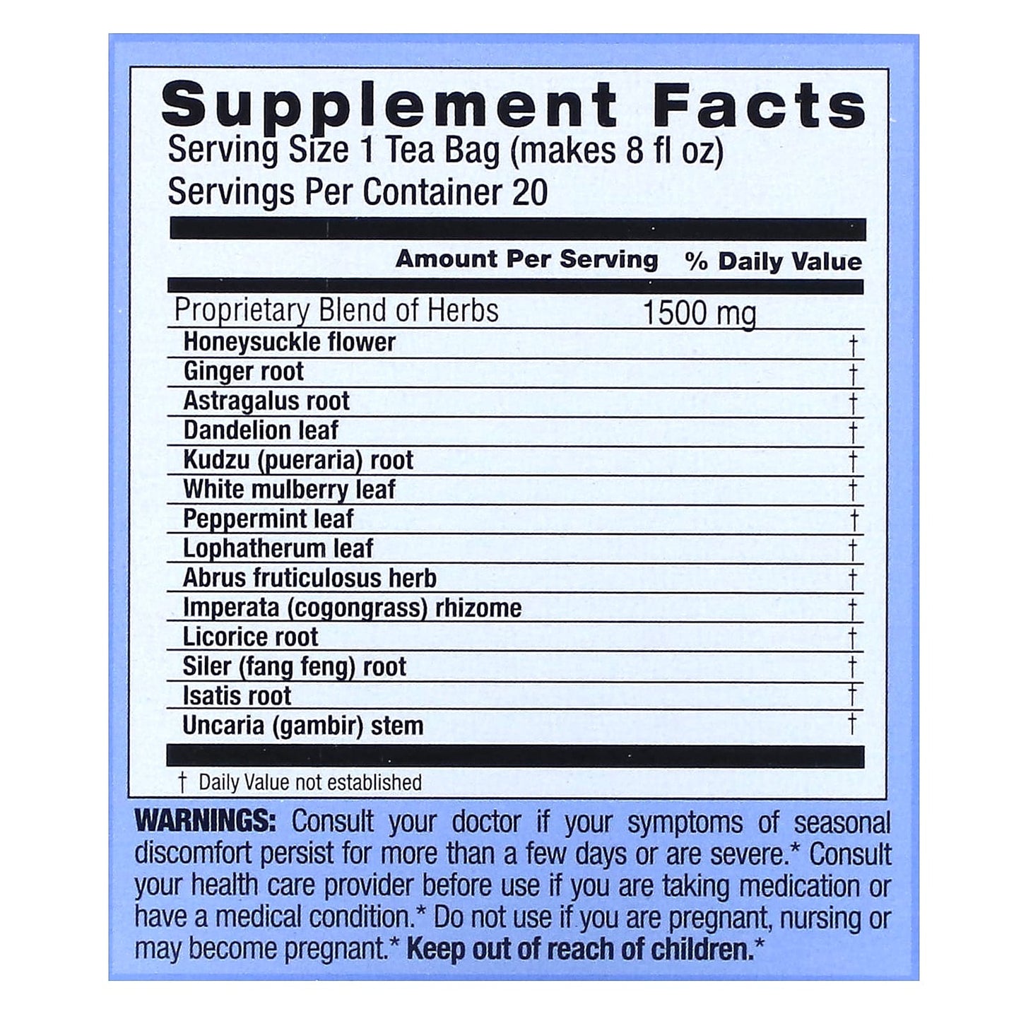 Triple Leaf Tea, Cold & Flu Time Herbal Tea, Caffeine Free, 20 Tea Bags, 1.06 oz (30 g) - Image 2