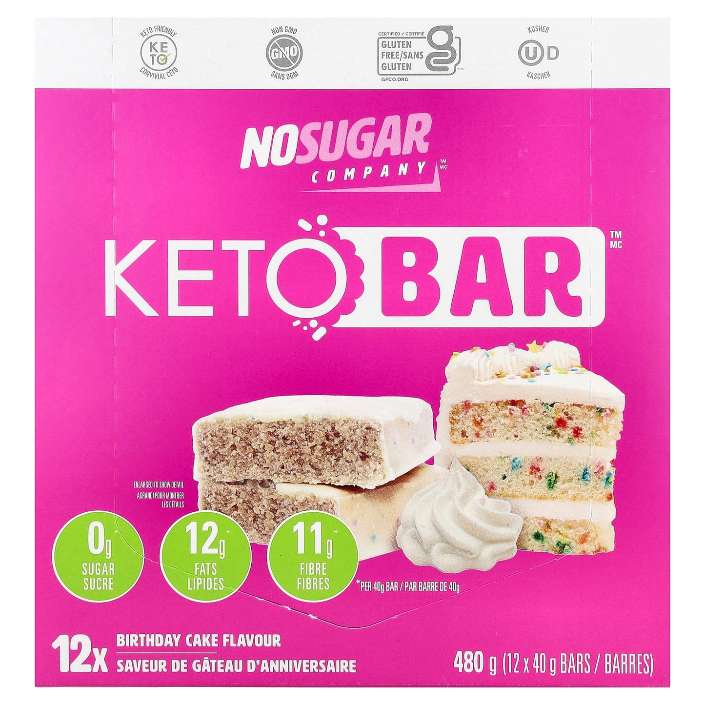 No Sugar Company, Keto Bar™, Birthday Cake, 12 Bars, 40 g Each - Image 1