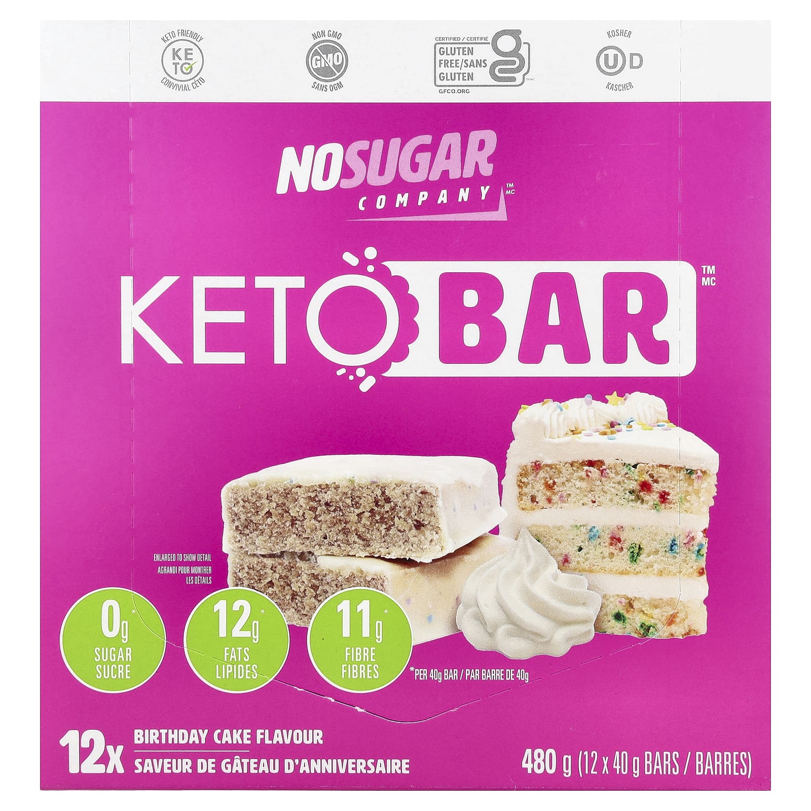 No Sugar Company, Keto Bar™, Birthday Cake, 12 Bars, 40 g Each - Image 1