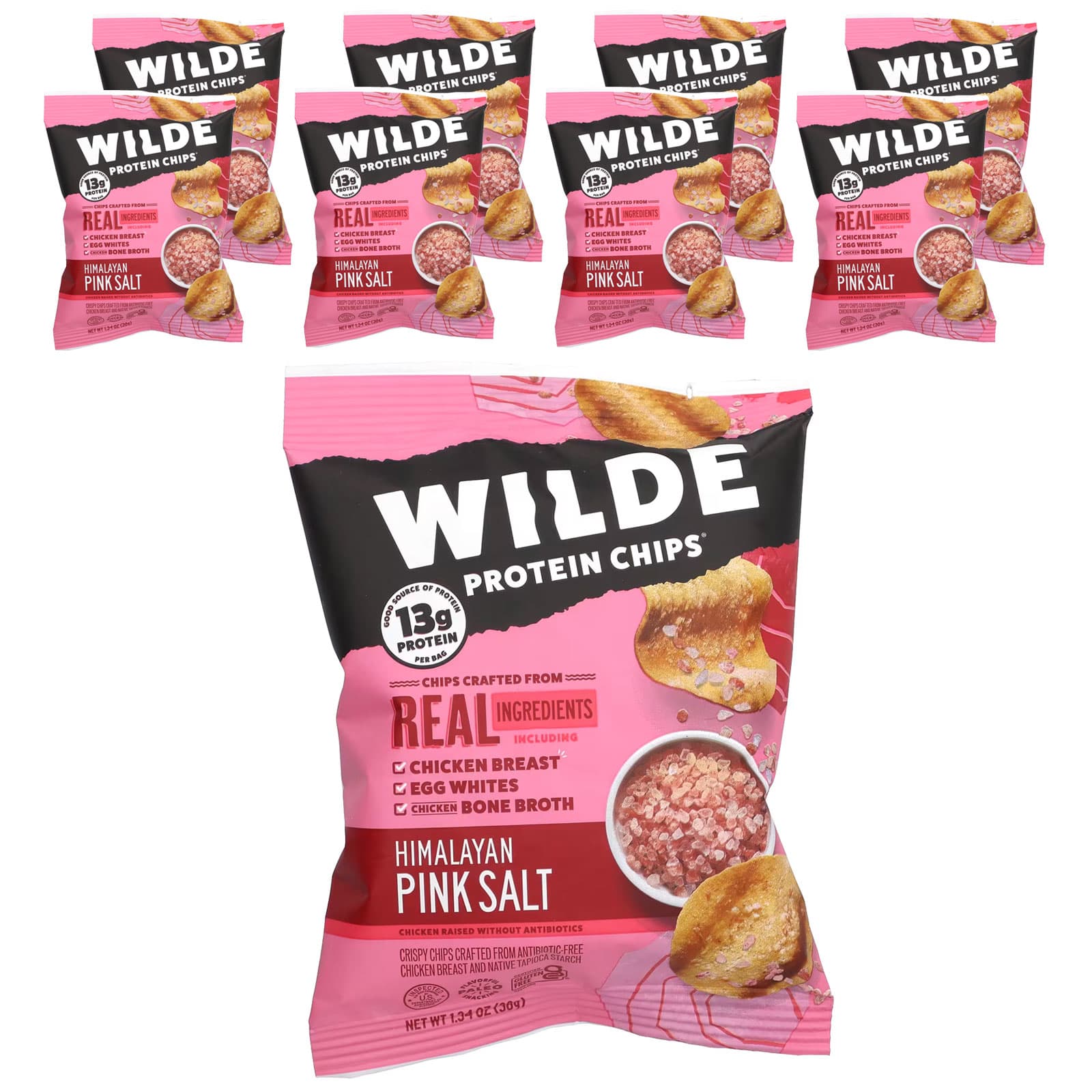 Wilde Brands, Protein Chips, Himalayan Pink Salt, 8 Bags, 1.34 oz (38 g) Each - Image 1
