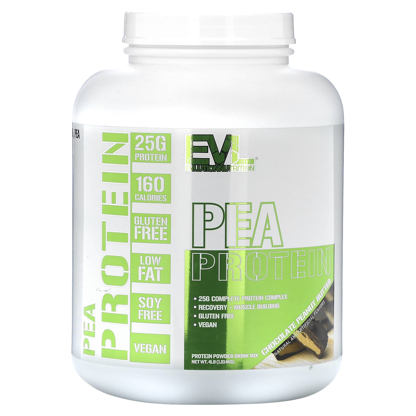 EVLution Nutrition Chocolate Peanut Butter Pea Protein Powder 4lb - Image 1