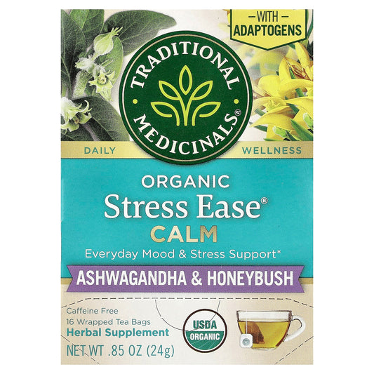 Traditional Medicinals, Organic Stress Ease® Calm, Ashwagandha & Honeybush, Caffeine Free, 16 Wrapped Tea Bags, 0.85 oz (24 g) - Image 1