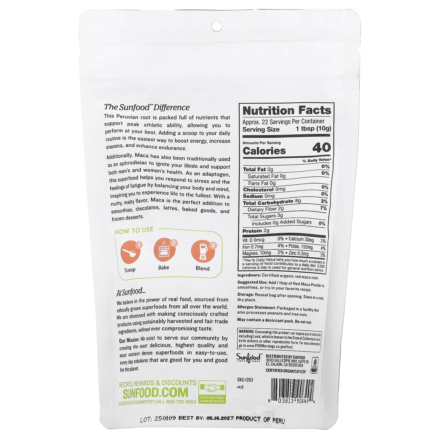 Sunfood, Organic Red Maca Powder, 8 oz (227 g) - Image 2