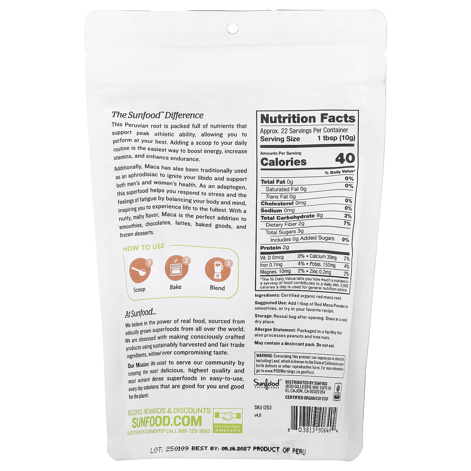 Sunfood, Organic Red Maca Powder, 8 oz (227 g) - Image 2
