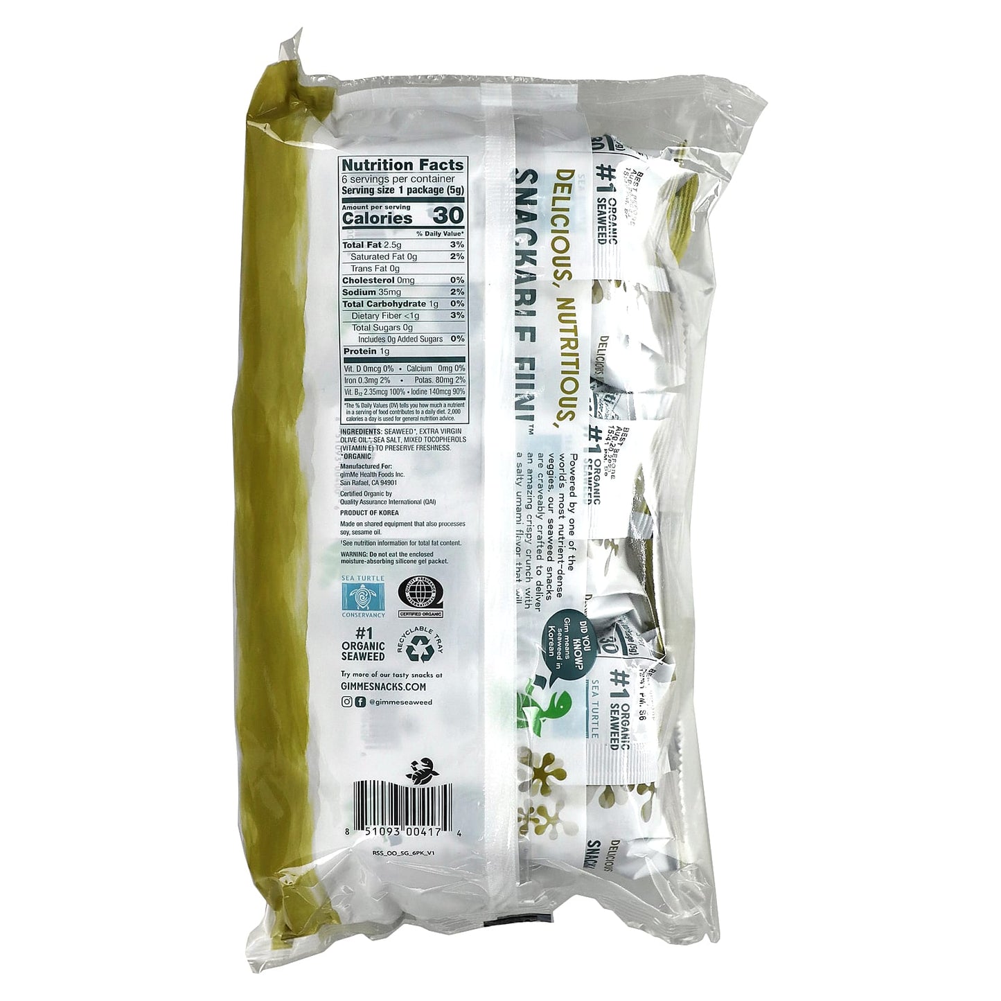 Organic GimMe Seaweed Snacks, 6-Pack, Vegan & Gluten-Free - Image 2