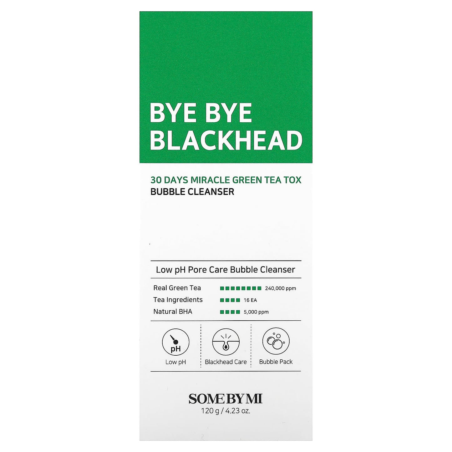 SOME BY MI, Bye Bye Blackhead 30 Days Miracle Green Tea Tox Bubble Cleanser, 4.23 oz (120 g) - Image 2