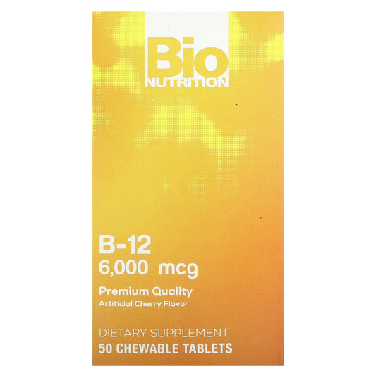 Boost Energy with Bio Nutrition's Cherry B-12 6,000 mcg, 50 Chewable Tablets - Image 1