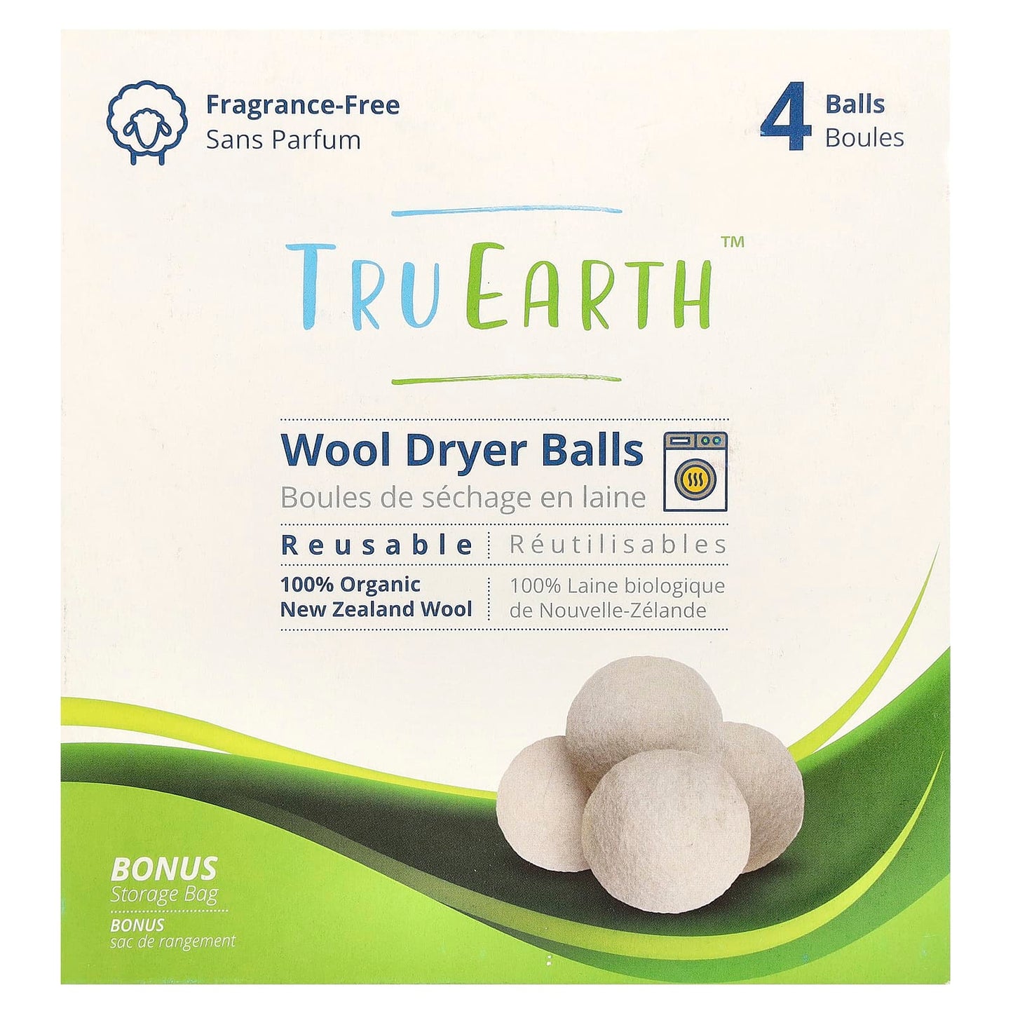 Tru Earth, Wool Dryer Balls, Fragrance-Free, 4 Balls - Image 1
