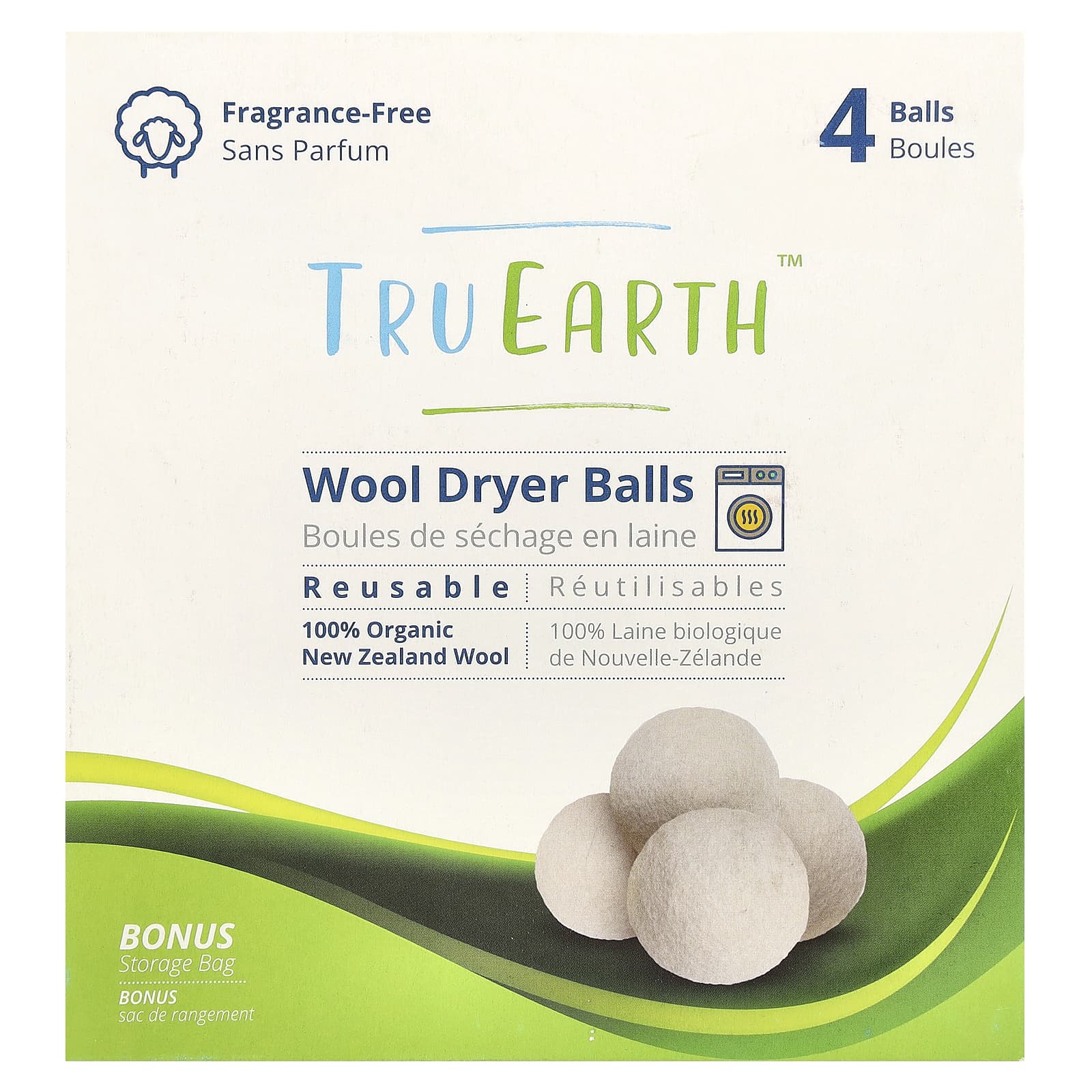Tru Earth, Wool Dryer Balls, Fragrance-Free, 4 Balls - Image 1