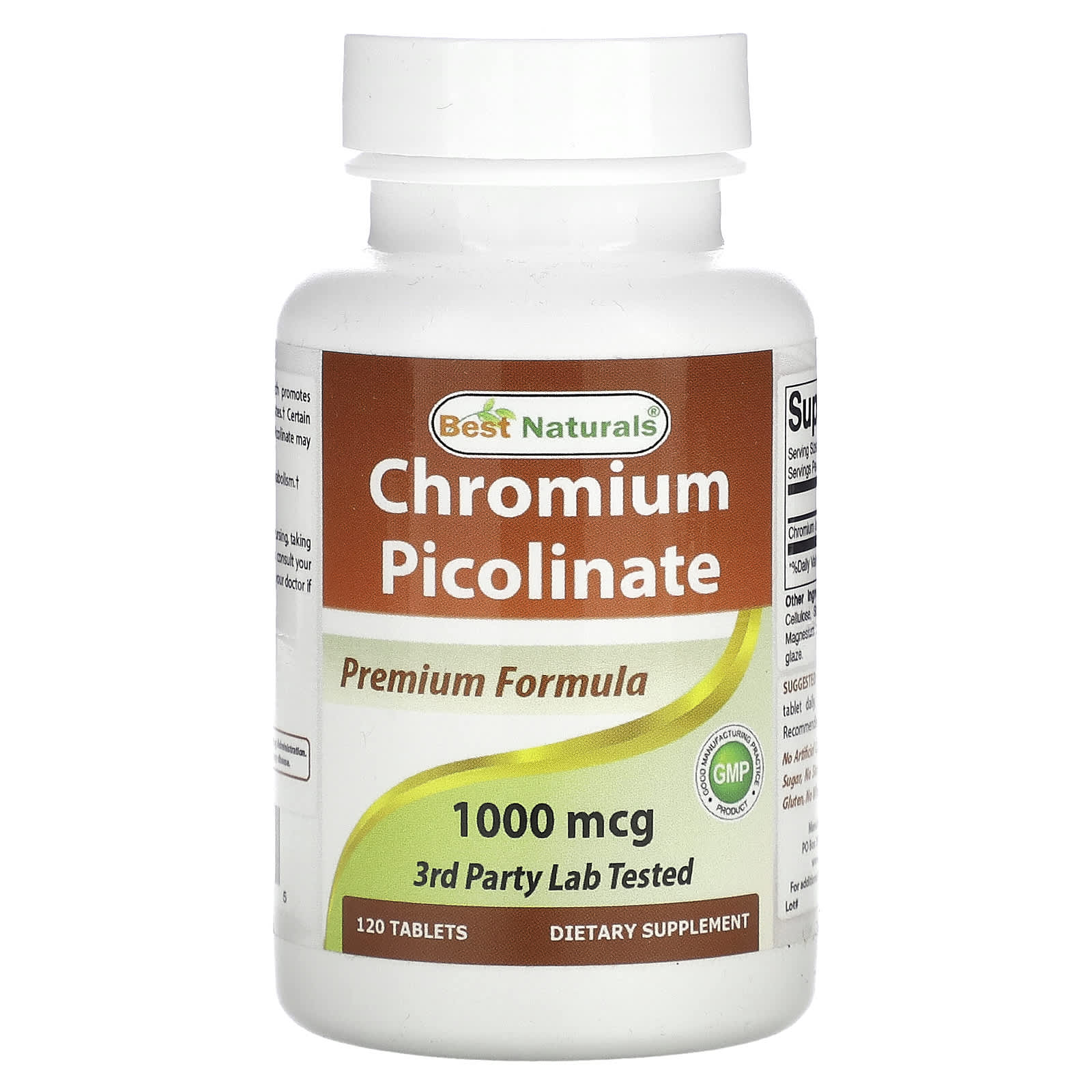 Chromium Picolinate Supplement, 1,000 mcg, 120 Tablets by Best Naturals - Image 1