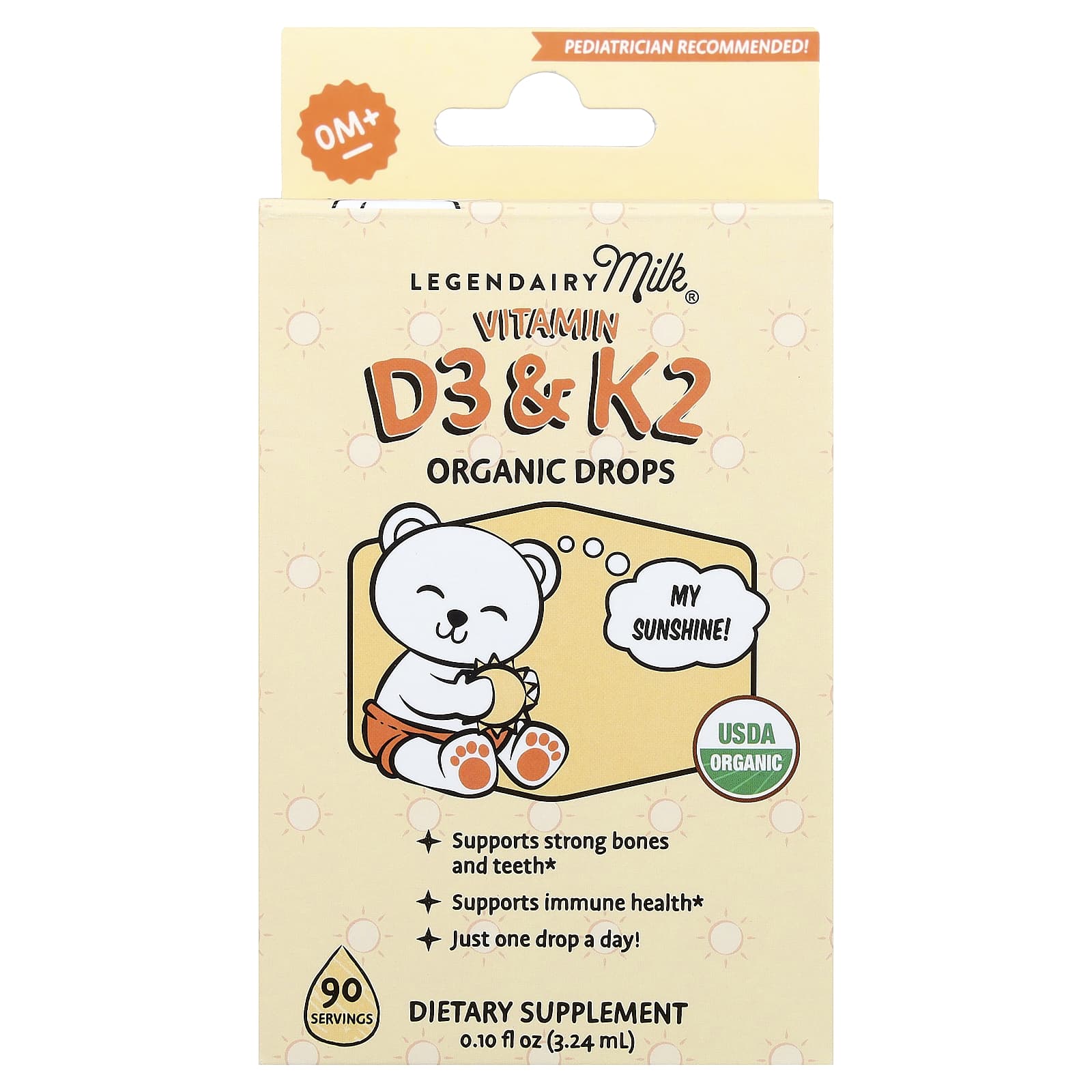 Legendairy Milk, Vitamin D3 & K2 Organic Drops, 0 + Months, 0.1 fl oz (3.24 ml) - Image 1