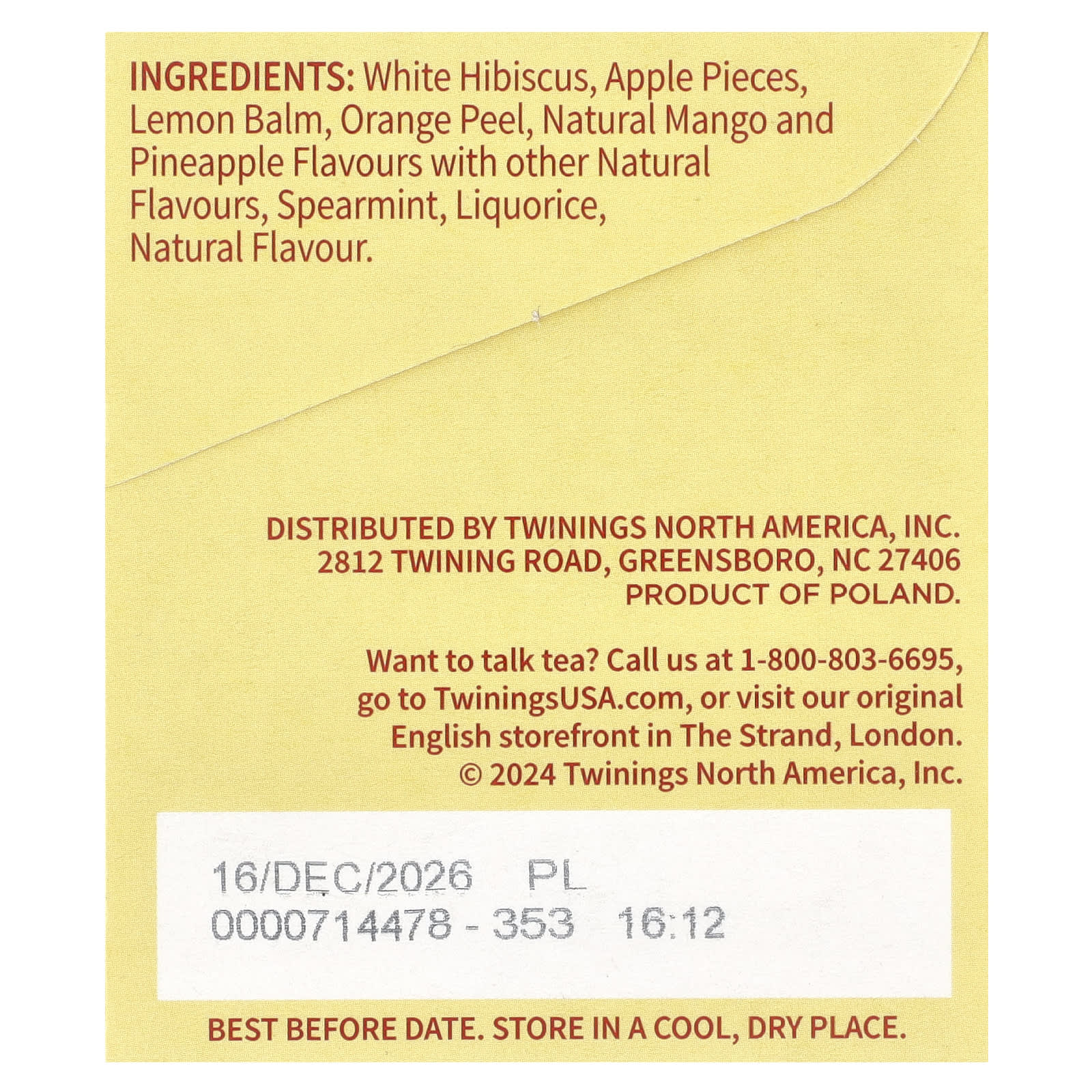 Twinings, Herbal Tea, Mango & Pineapple, Caffeine-Free, 20 Tea Bags, 1.69 oz (48 g) - Image 2