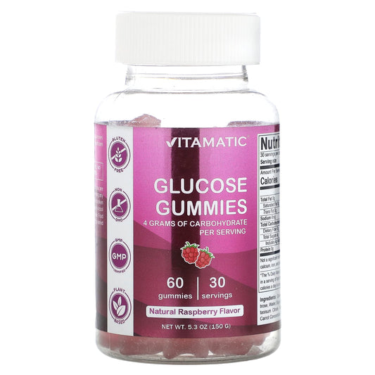 Vitamatic, Glucose Gummies, Natural Raspberry, 60 Gummies - Image 1