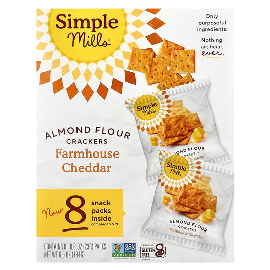 Simple Mills, Almond Flour Crackers, Farmhouse Cheddar, 8 Packs, 0.8 oz (23 g) Each - Image 1