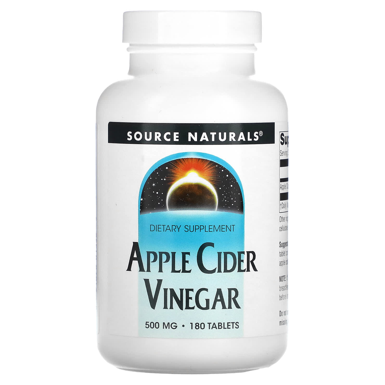 Source Naturals, Apple Cider Vinegar, 500 mg, 180 Tablets - Image 1