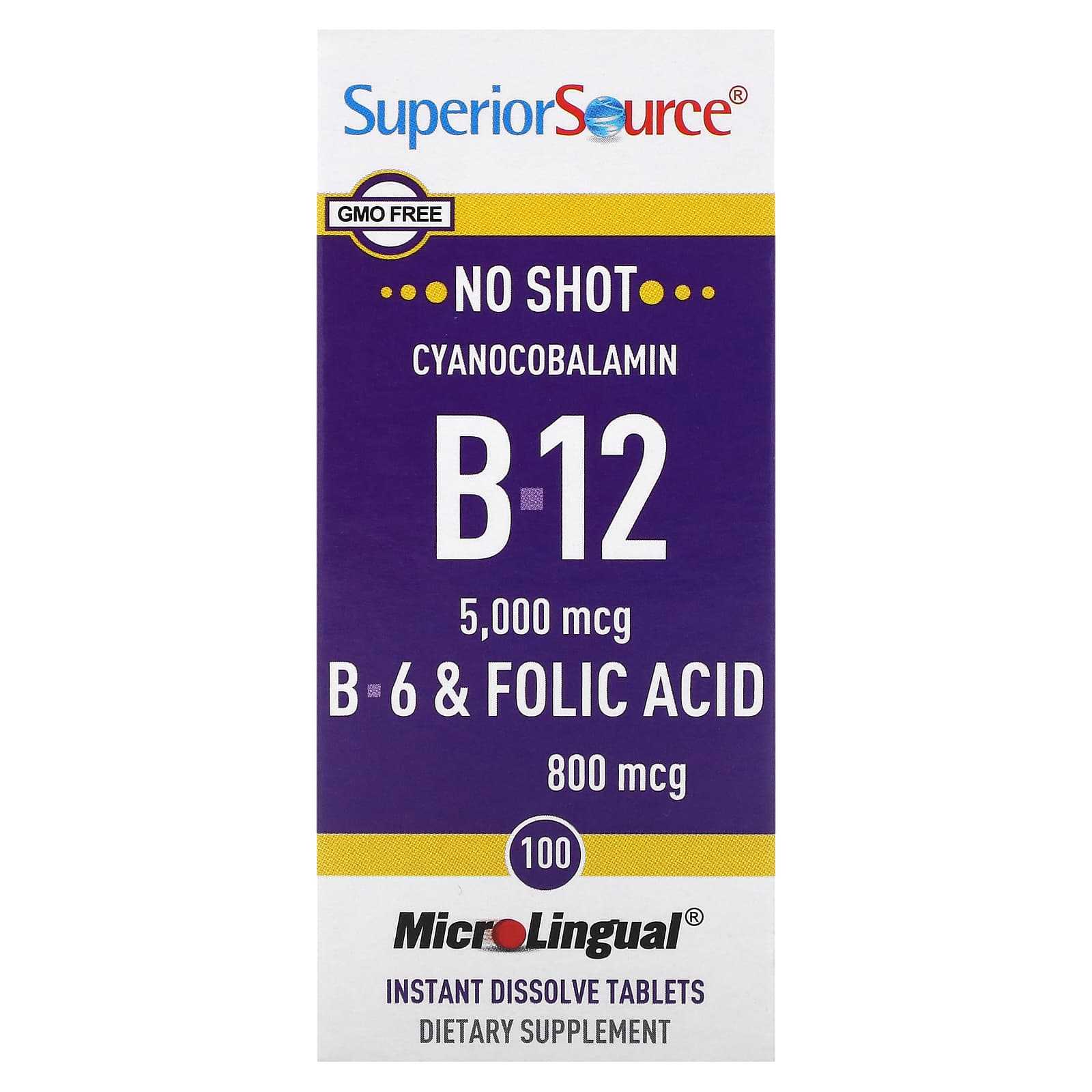 Superior Source, B-12, B-6 & Folic Acid, 100 MicroLingual Instant Dissolve Tablets - Image 1