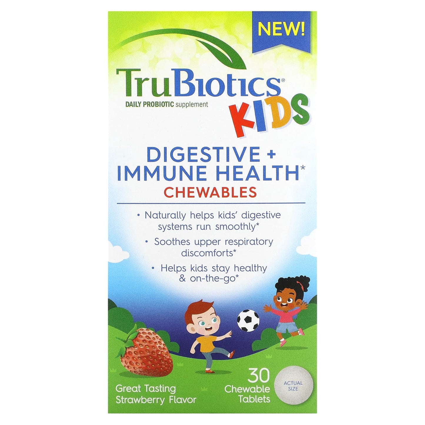 TruBiotics, Kids, Digestive + Immune Health Chewables, Strawberry, 30 Chewable Tablets - Image 1