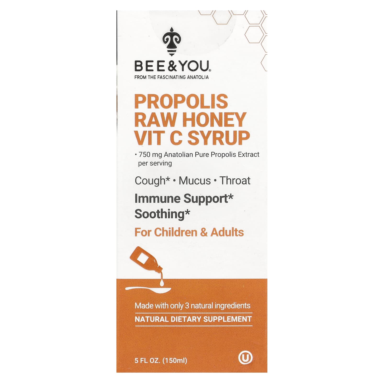 Bee&You, Propolis Raw Honey Vit C Syrup, 5 fl oz (150 ml)