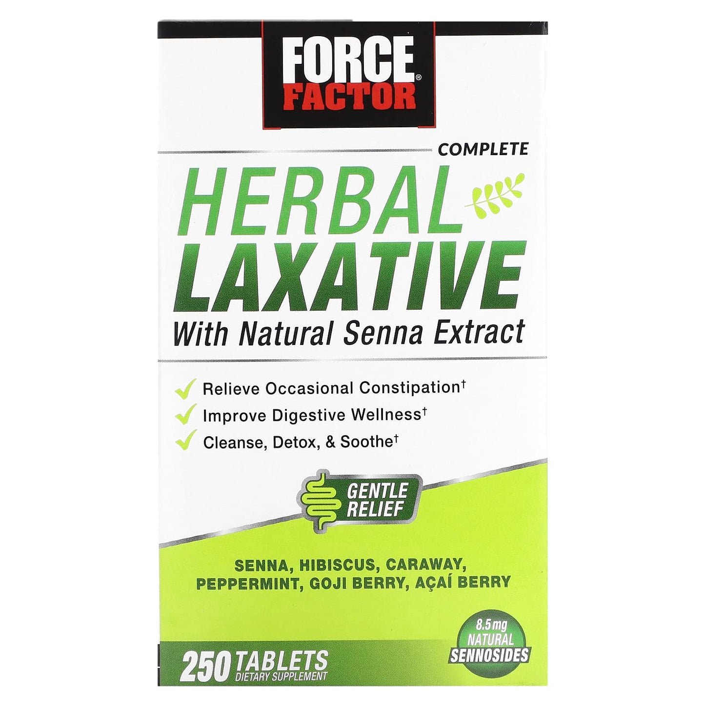 Natural Constipation Relief with Force Factor Herbal Laxative, 250 Tablets - Image 1