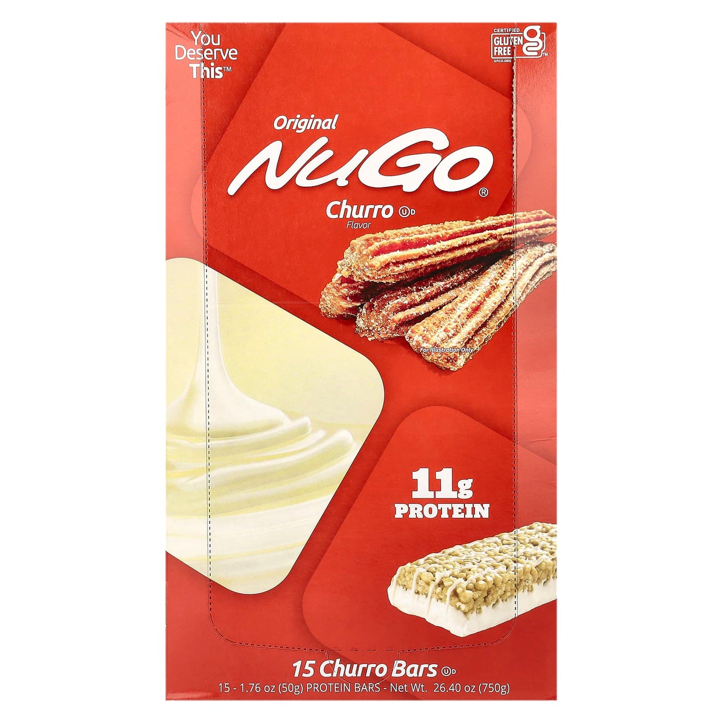 NuGo Nutrition, Original, Protein Bars, Churro , 15 Bars,1.76 oz (50 g) Each - Image 1