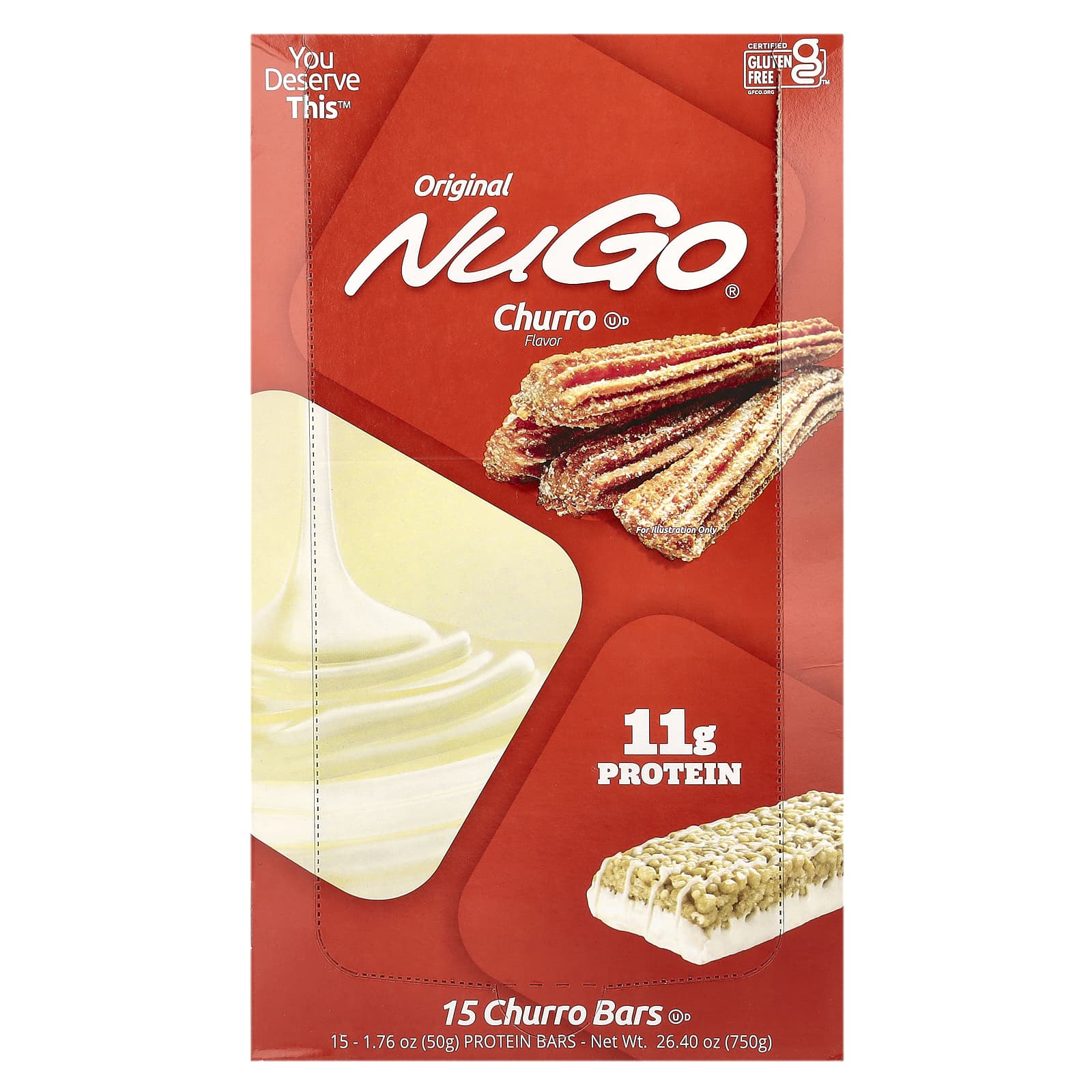 NuGo Nutrition, Original, Protein Bars, Churro , 15 Bars,1.76 oz (50 g) Each - Image 1