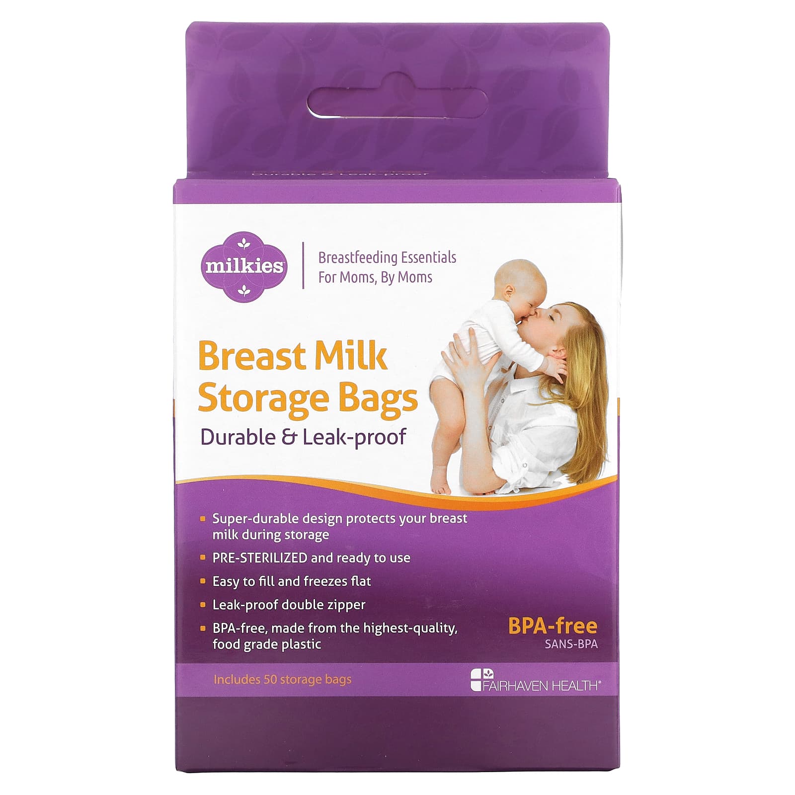 Fairhaven Health Breast Milk Storage Bags, 50 Leak-Proof Bags - Image 1