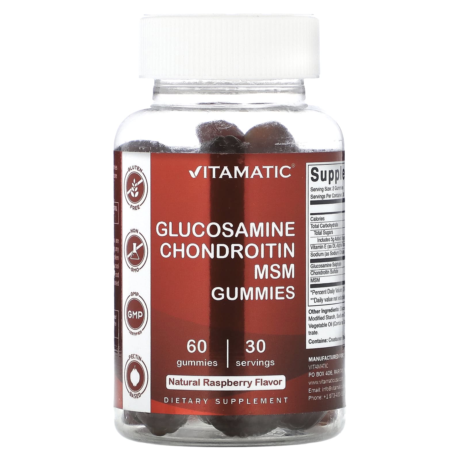 Vitamatic, Glucosamine Chondroitin MSM Gummies, Natural Raspberry, 60 Gummies - Image 1