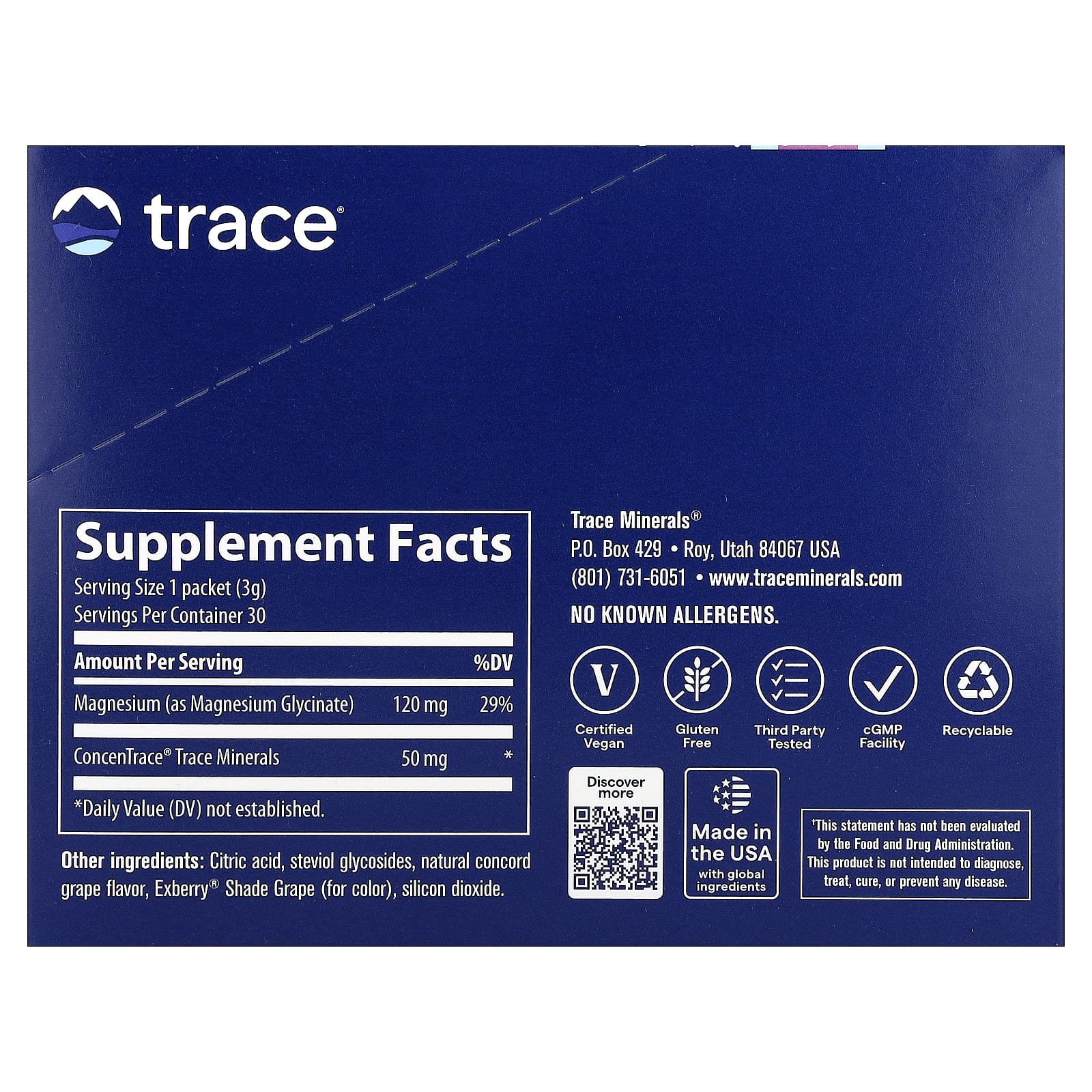 Trace, Magnesium Glycinate Powder, Grape, 30 Packets, 0.11 oz (3 g) Each - Image 2
