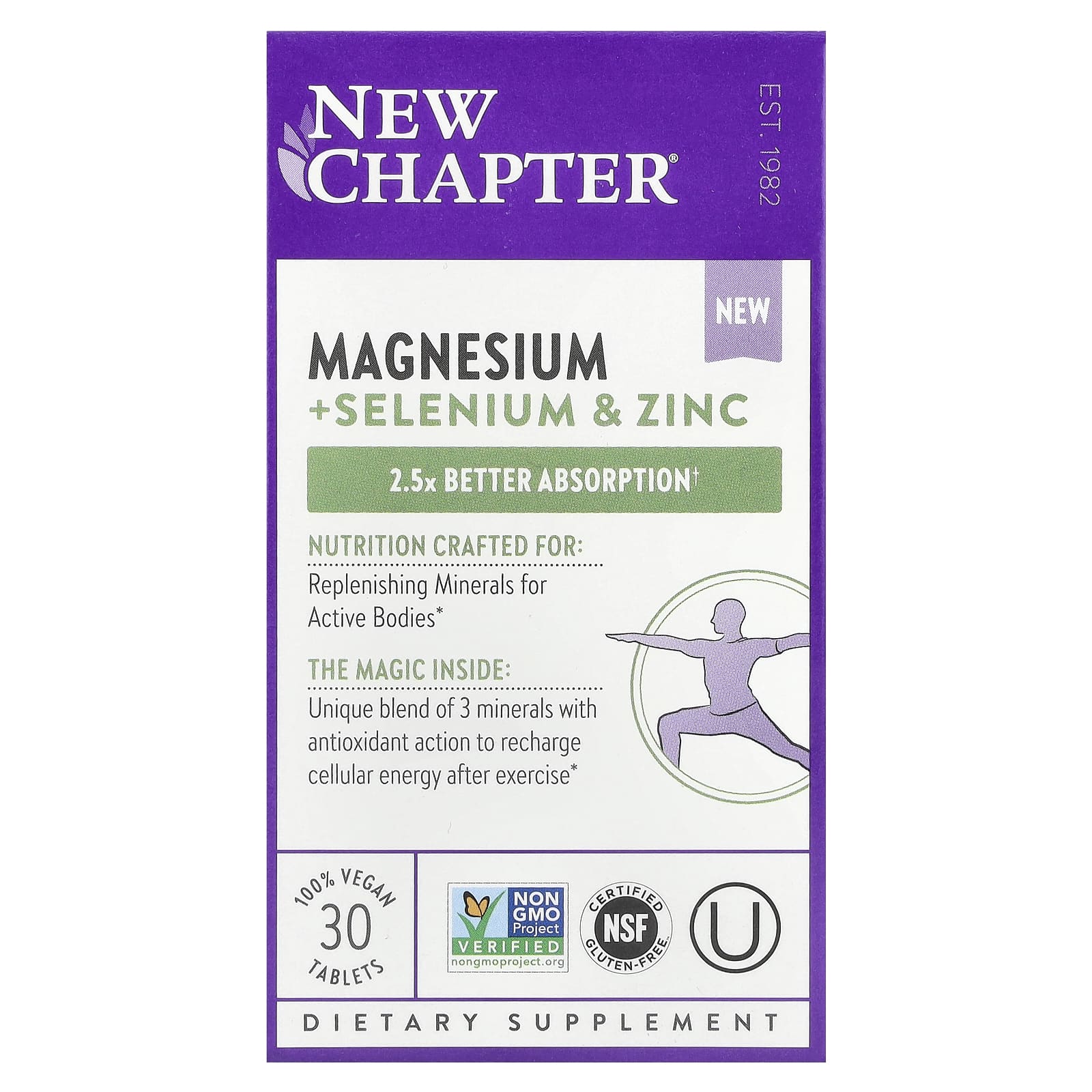 New Chapter, Magnesium + Selenium & Zinc, 30 Vegan Tablets - Image 1