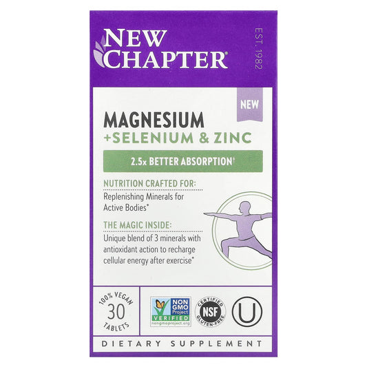 New Chapter, Magnesium + Selenium & Zinc, 30 Vegan Tablets - Image 1