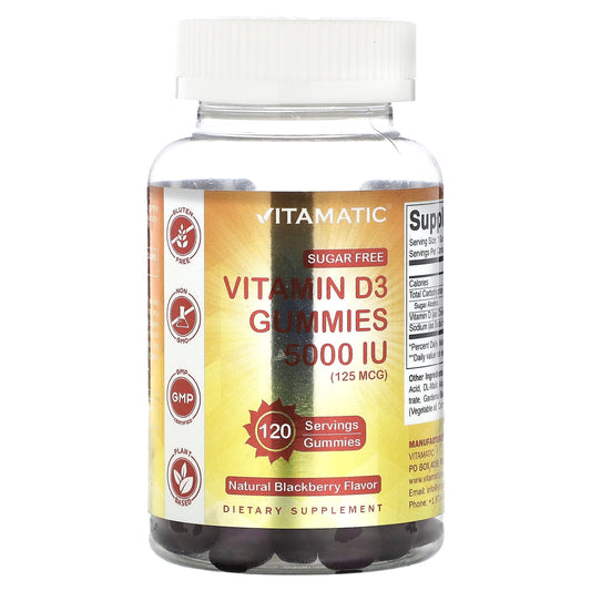 Vitamatic, Sugar Free Vitamin D3 Gummies, Natural Blackberry, 125 mcg (5,000 IU ), 120 Gummies - Image 1
