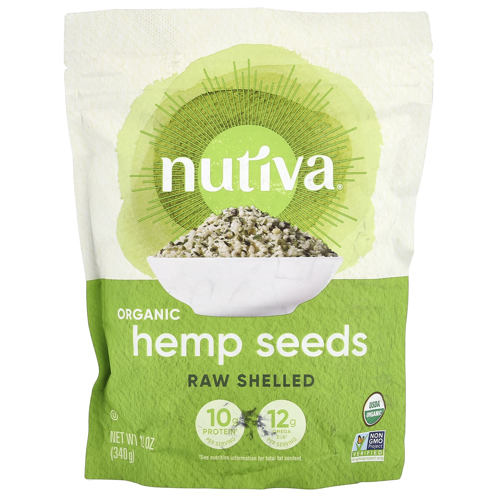 Nutiva, Organic Hemp Seeds, Raw Shelled, 12 oz (340 g) - Image 1