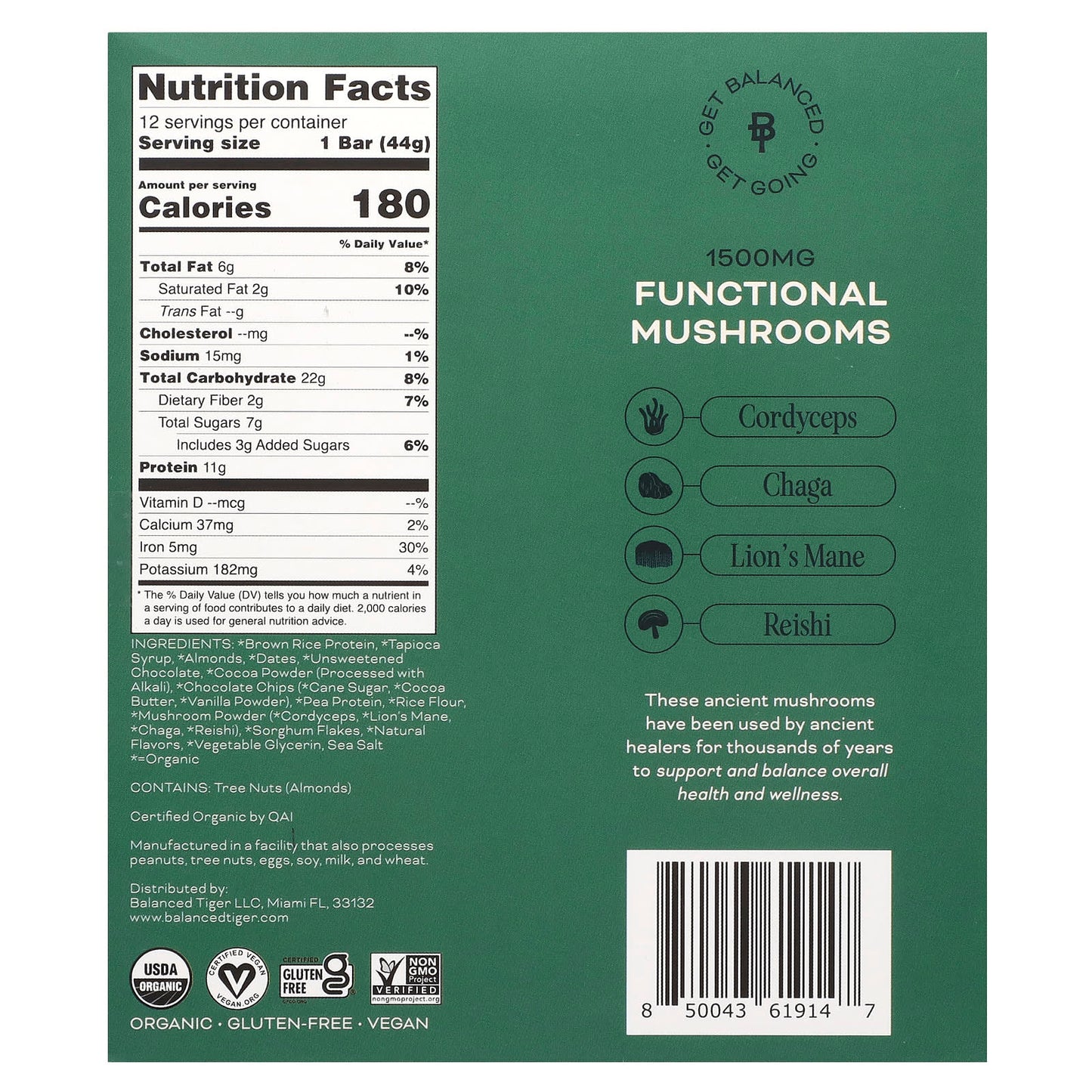 Organic Protein Bar by Balanced Tiger - Chocolate Brownie, 12 Bars - Image 2