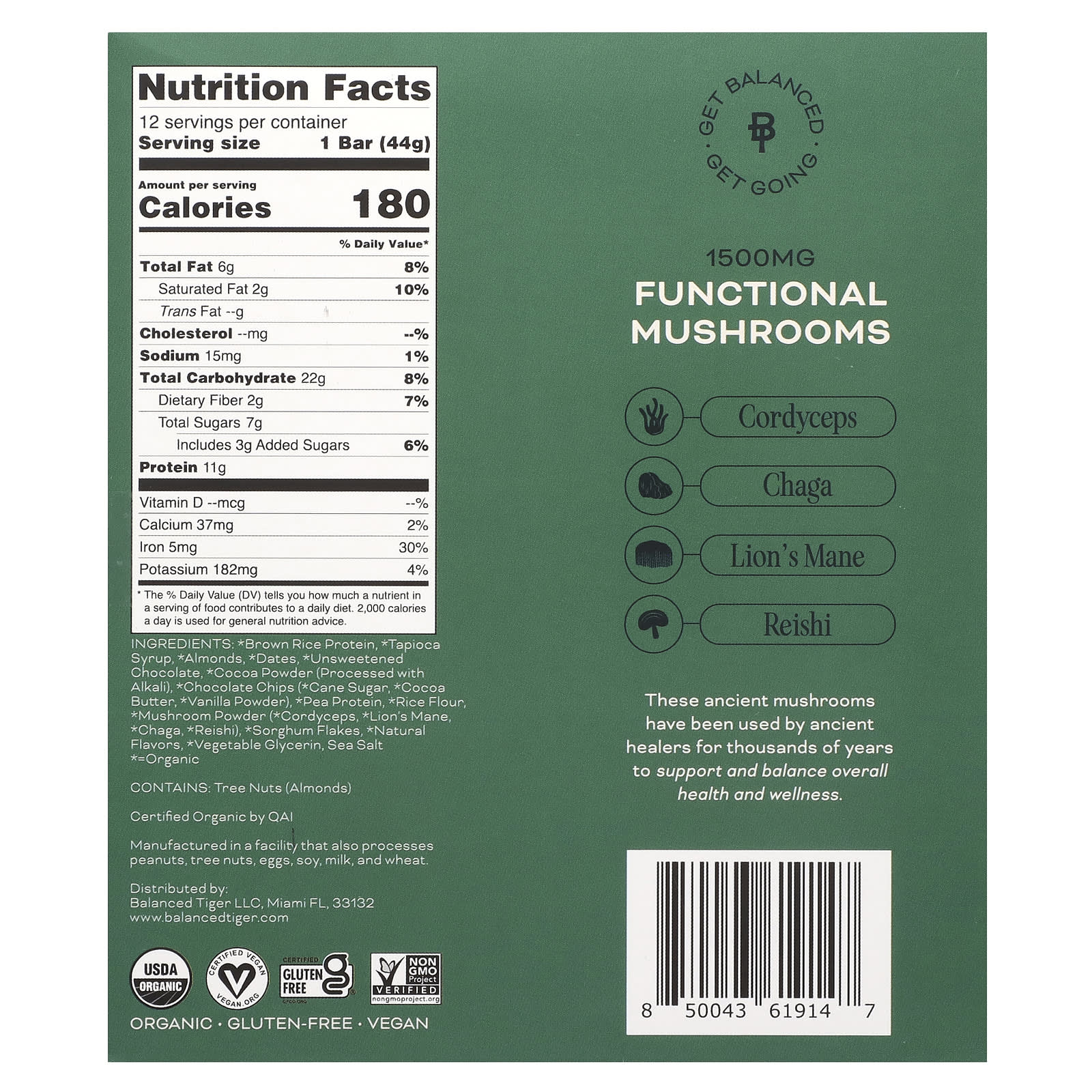 Organic Protein Bar by Balanced Tiger - Chocolate Brownie, 12 Bars - Image 2