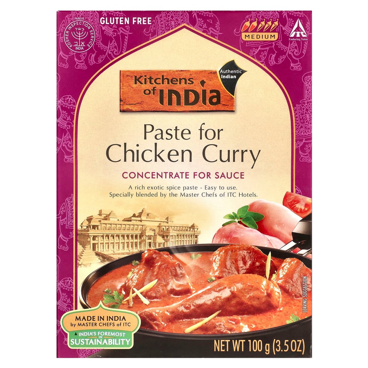 Kitchens of India, Paste For Chicken Curry, Concentrate For Sauce, Medium, 3.5 oz (100 g) - Image 1