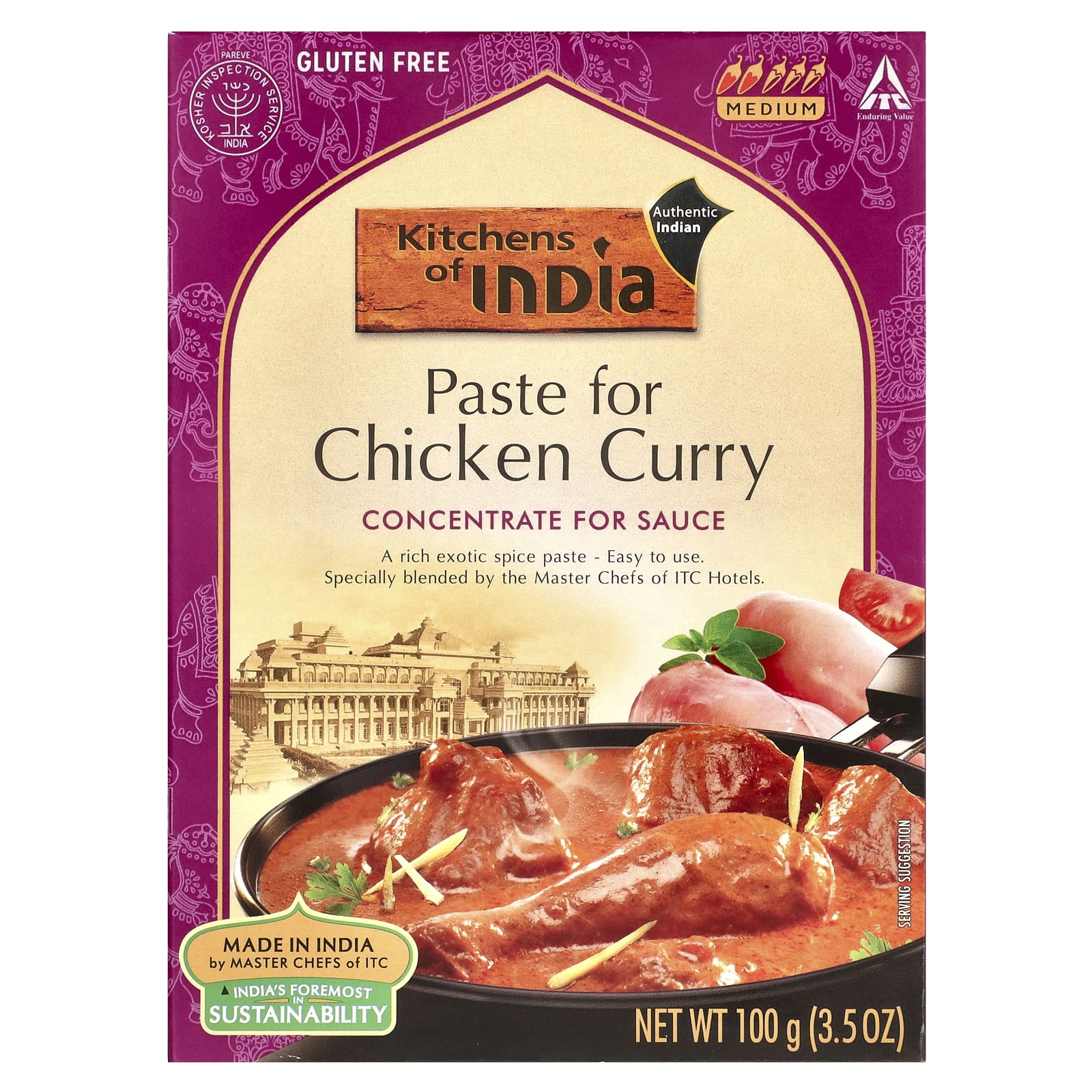 Kitchens of India, Paste For Chicken Curry, Concentrate For Sauce, Medium, 3.5 oz (100 g) - Image 1