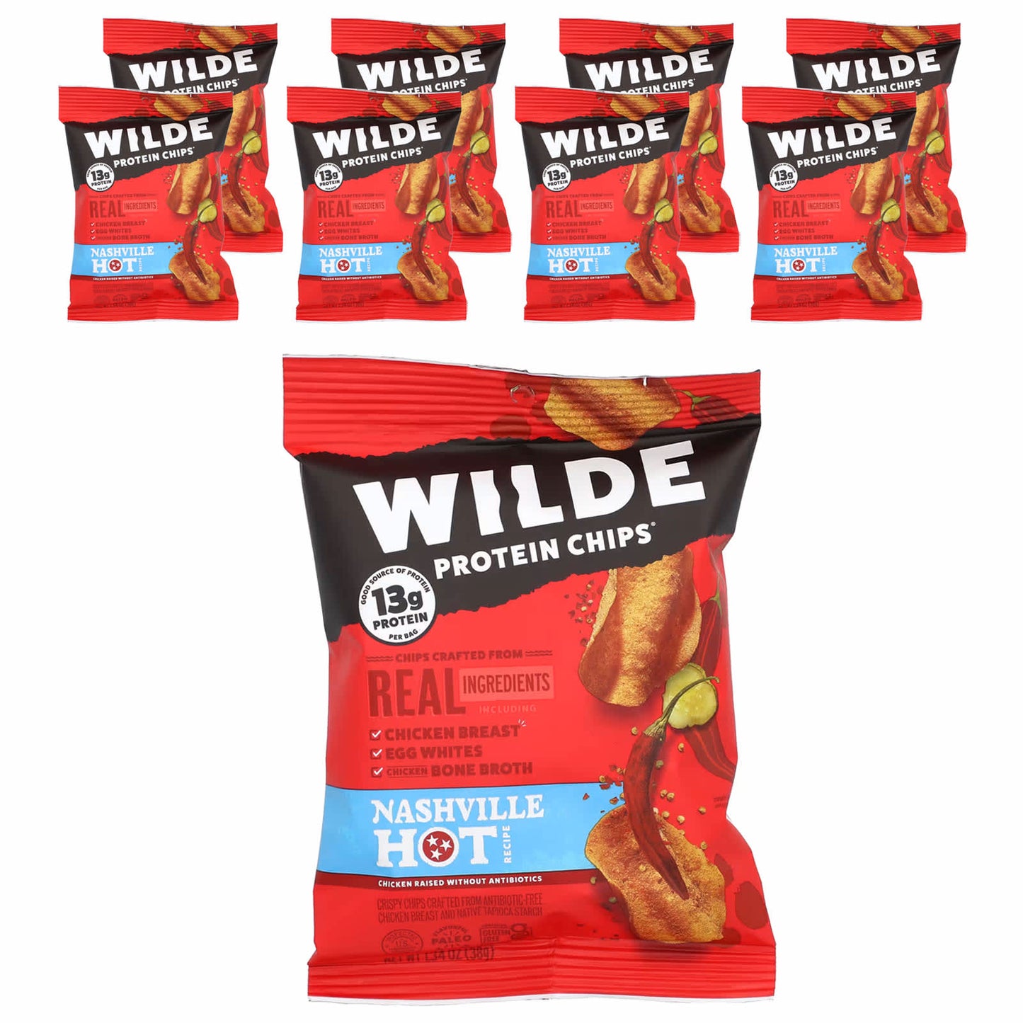 Wilde Brands, Protein Chips, Nashville Hot, 8 Bags, 1.34 oz (38 g) Each - Image 1