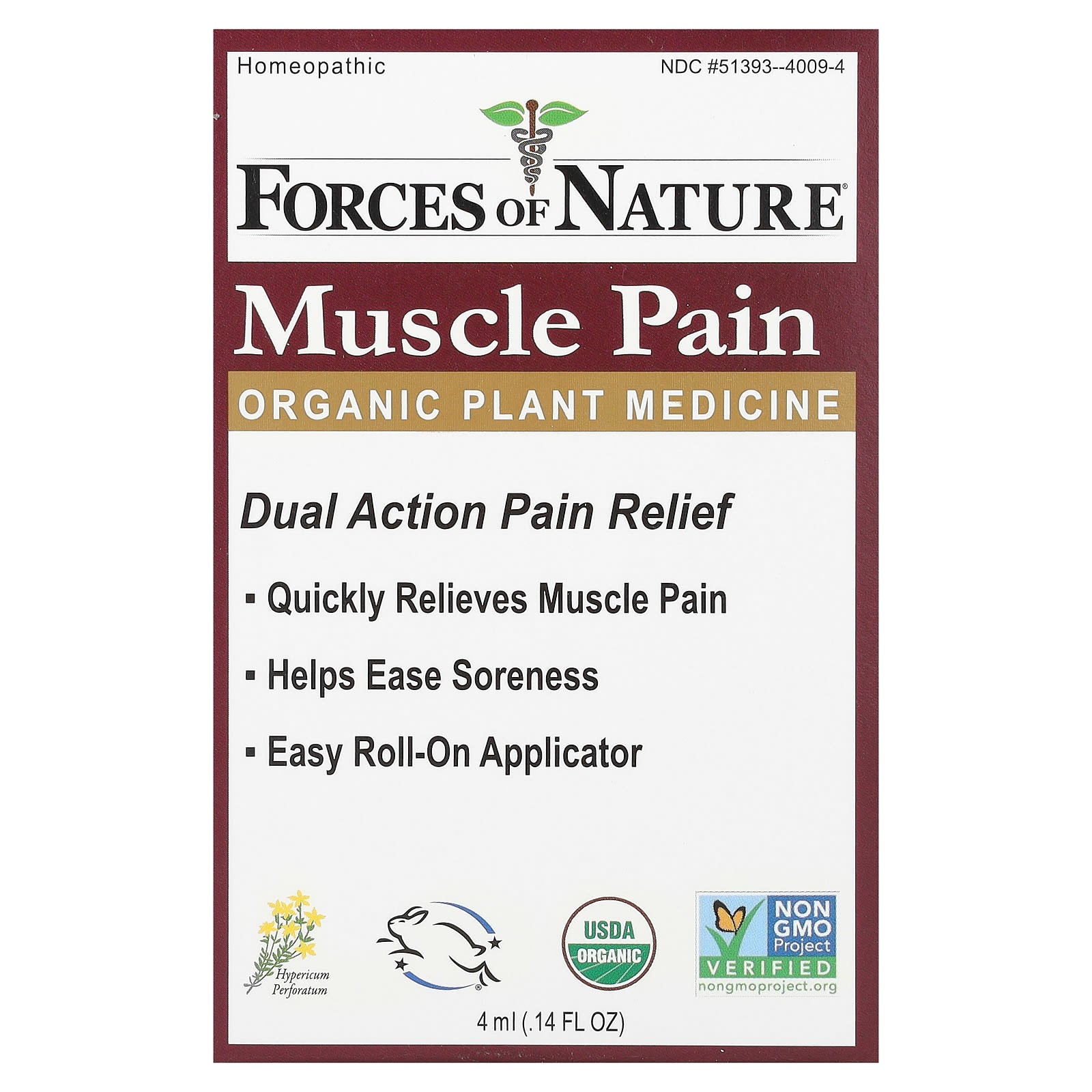 Nature's Relief: USDA Organic Muscle Pain Roll-On 0.14 fl oz - Image 1