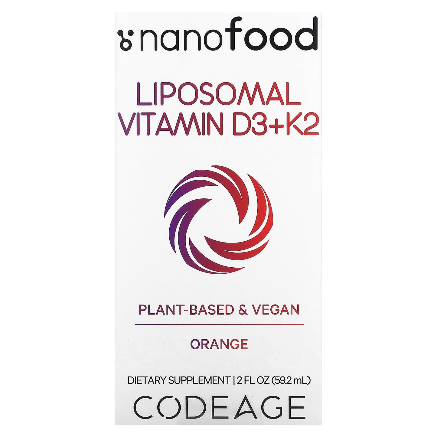 Codeage Liposomal Vitamin D3+K2 Supplement, Orange, 2 fl oz - Image 1