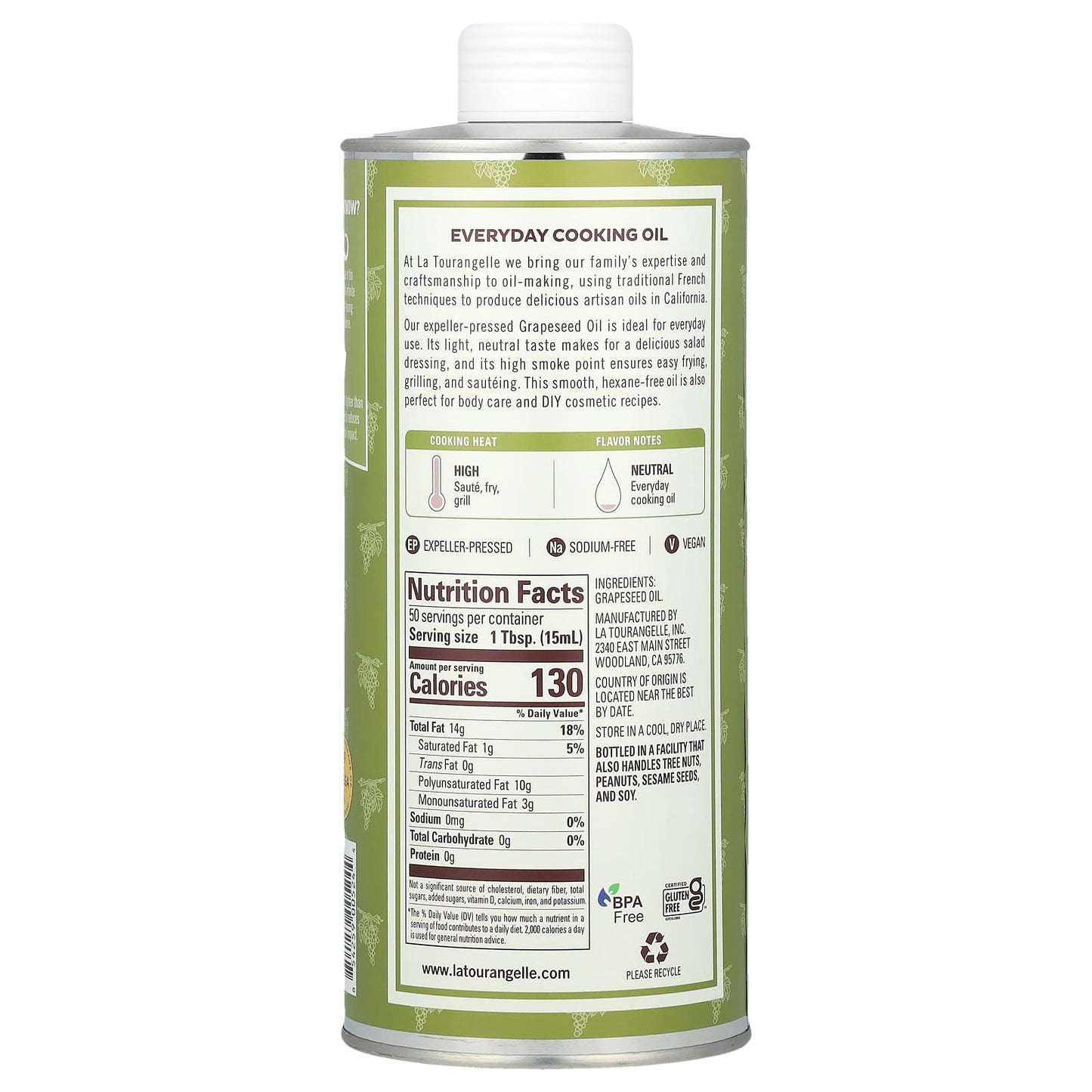 La Tourangelle, Expeller-Pressed Grapeseed Oil, 25.4 fl oz (750 ml) - Image 2