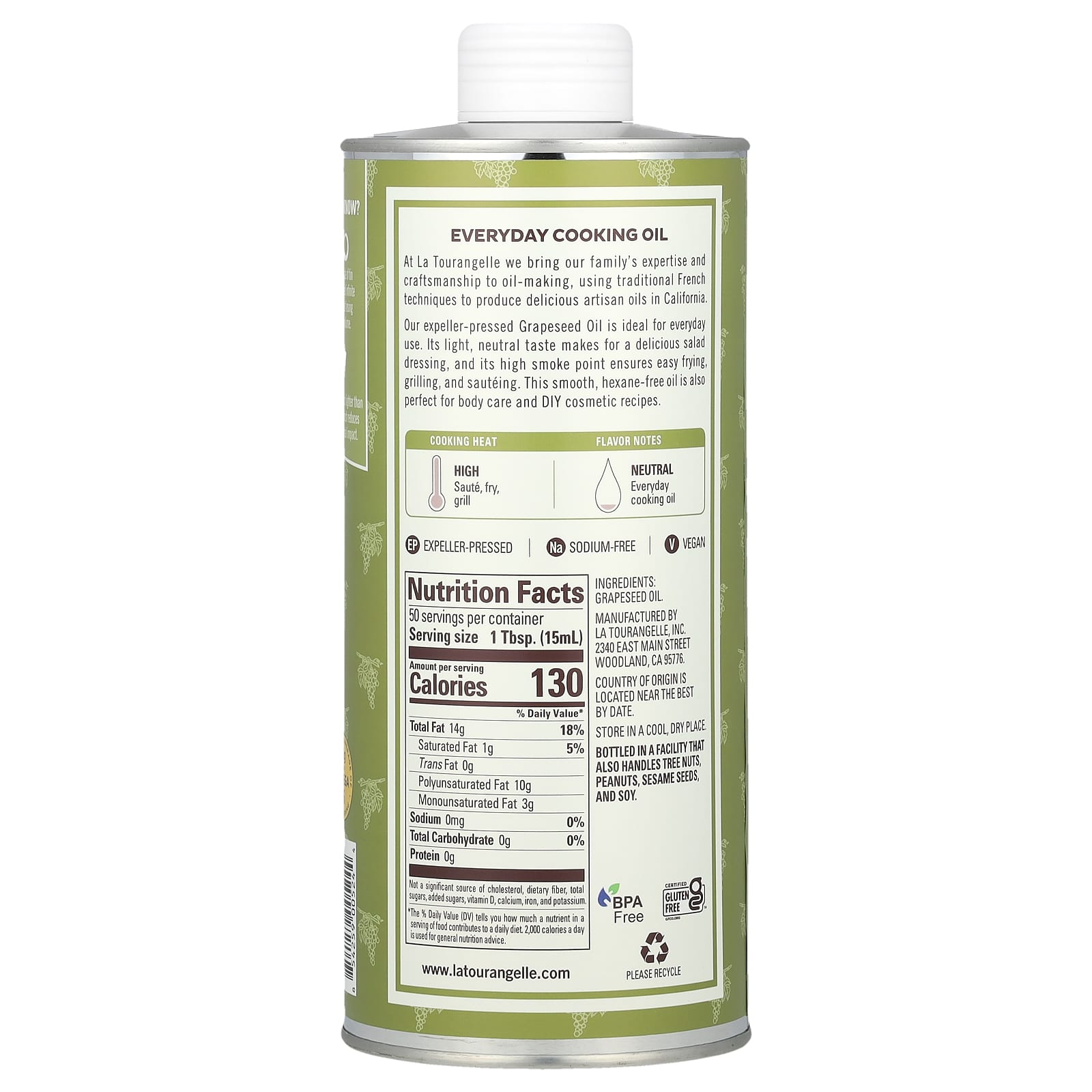 La Tourangelle, Expeller-Pressed Grapeseed Oil, 25.4 fl oz (750 ml) - Image 2