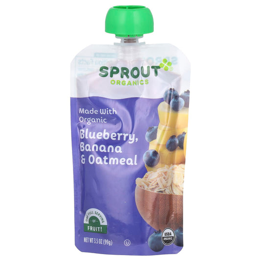 Sprout Organics, Baby Food, 6 Months & Up, Blueberry, Banana, & Oatmeal, 3.5 oz (99 g)