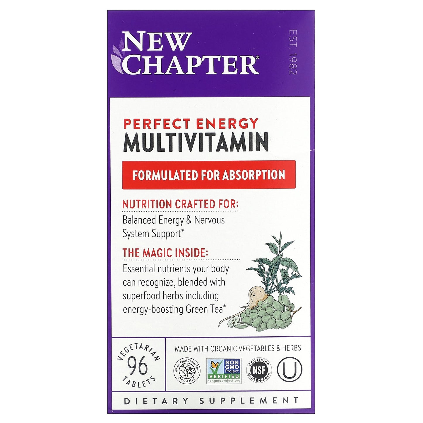 New Chapter, Perfect Energy Multivitamin, 96 Vegetarian Tablets - Image 1