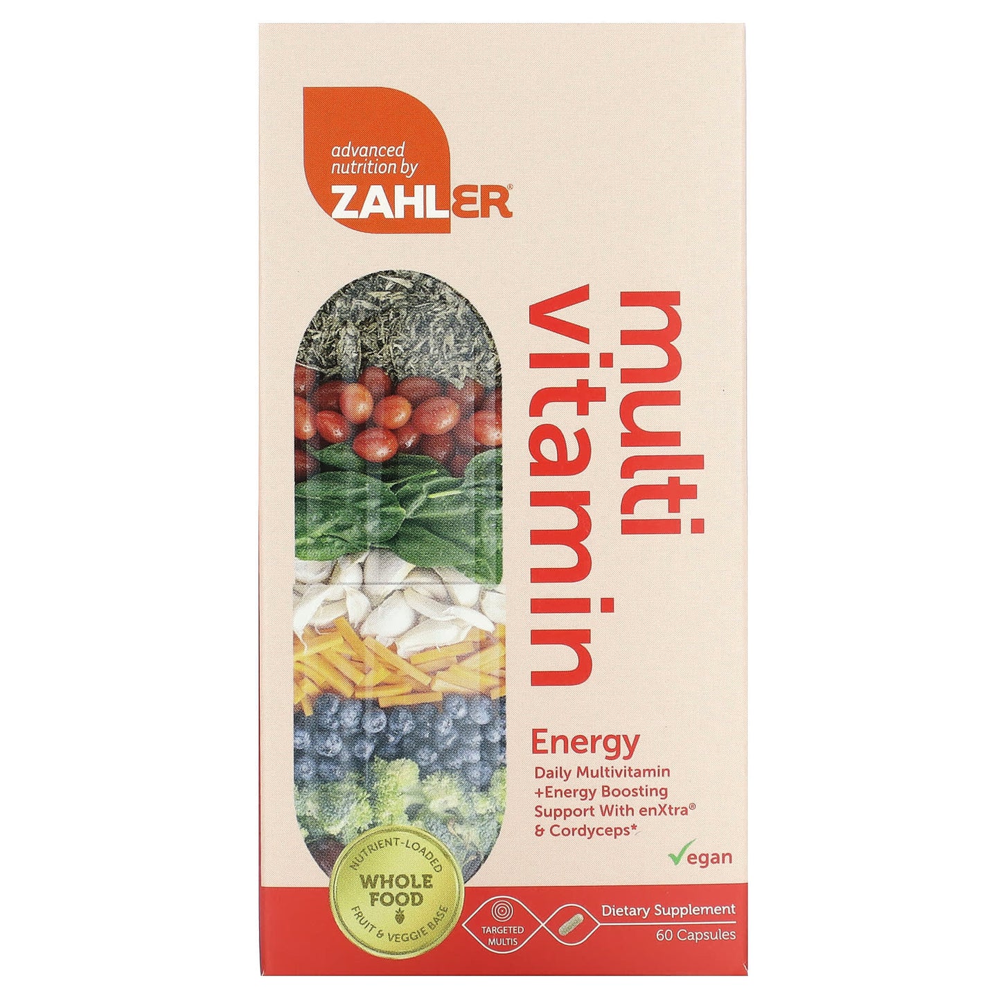 Zahler, Mutivitamin Energy, Daily Multi + Energy Boosting Support with enXtra & Cordyceps, 60 Capsules - Image 1