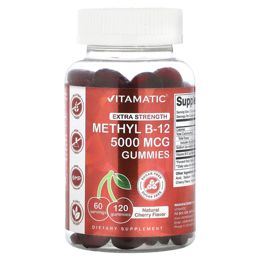 Vitamatic, Methyl B-12 Gummies, Extra Strength, Natural Cherry, 120 Gummies (2,500 mcg per Gummy) - Image 1